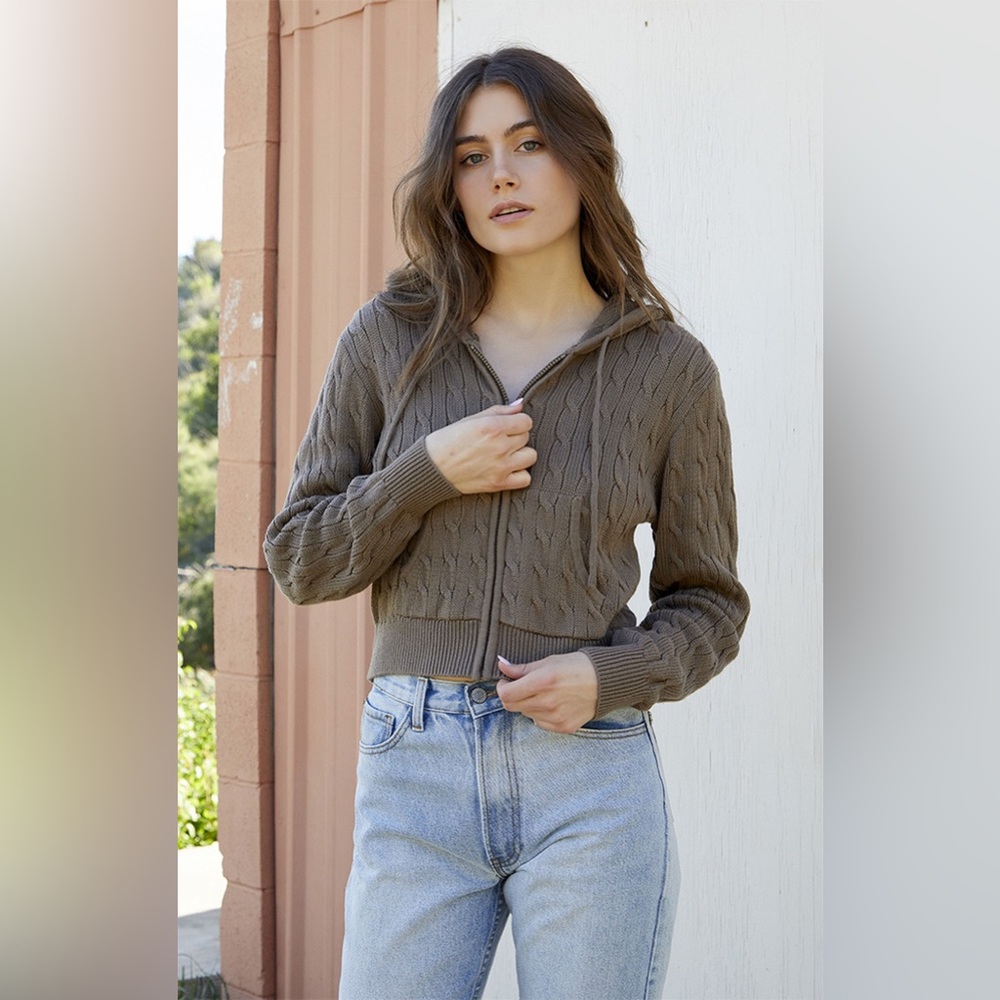 John Galt Brown Crystal Knit Hoodie